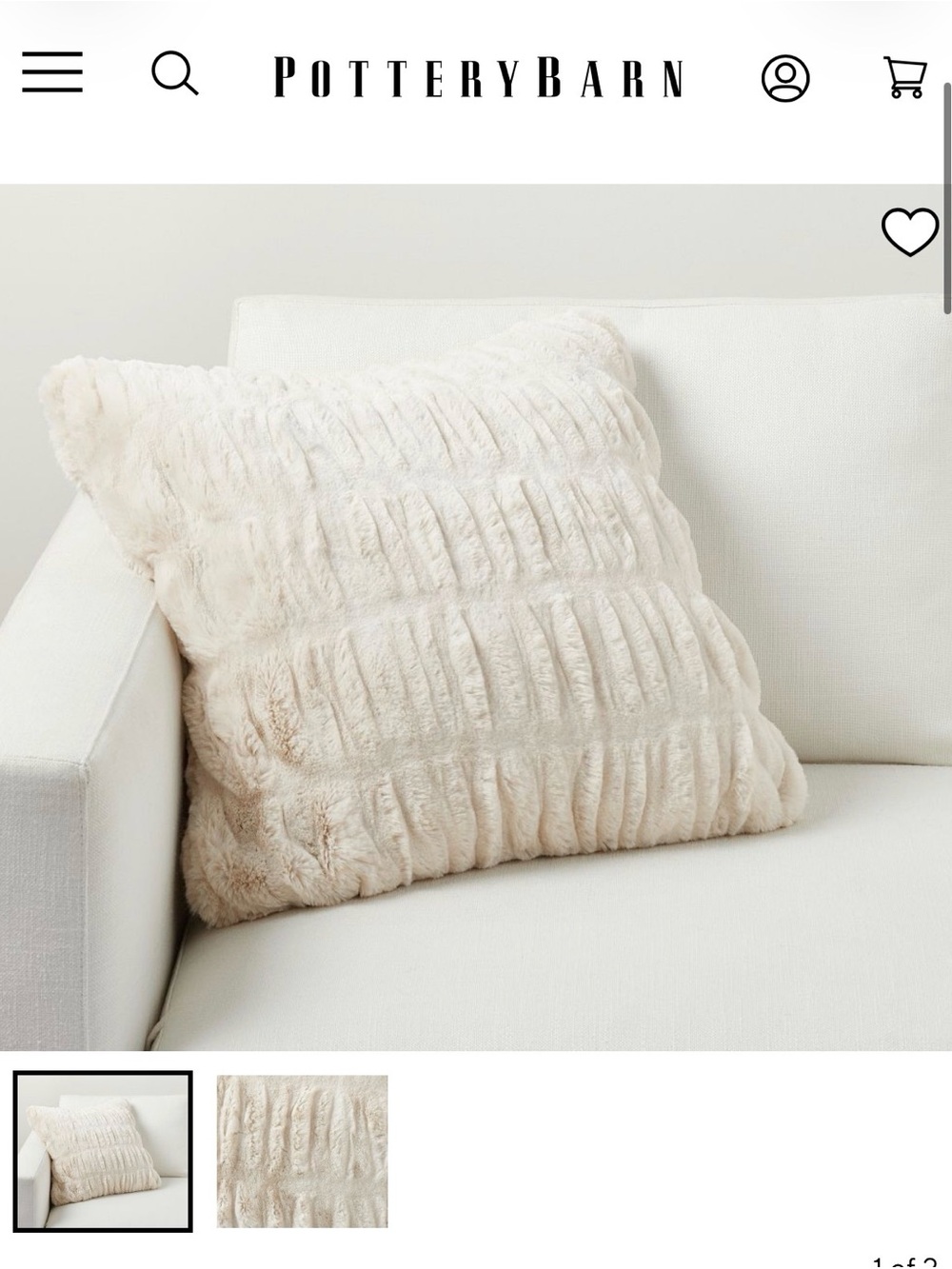 SET OF 4 - Pottery Barn Plush Ribbed Faux Fur Pillow in Ivory Cream
